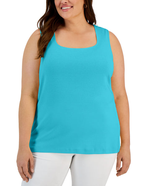 Plus Size Cotton Square-Neck Sleeveless Tank Top